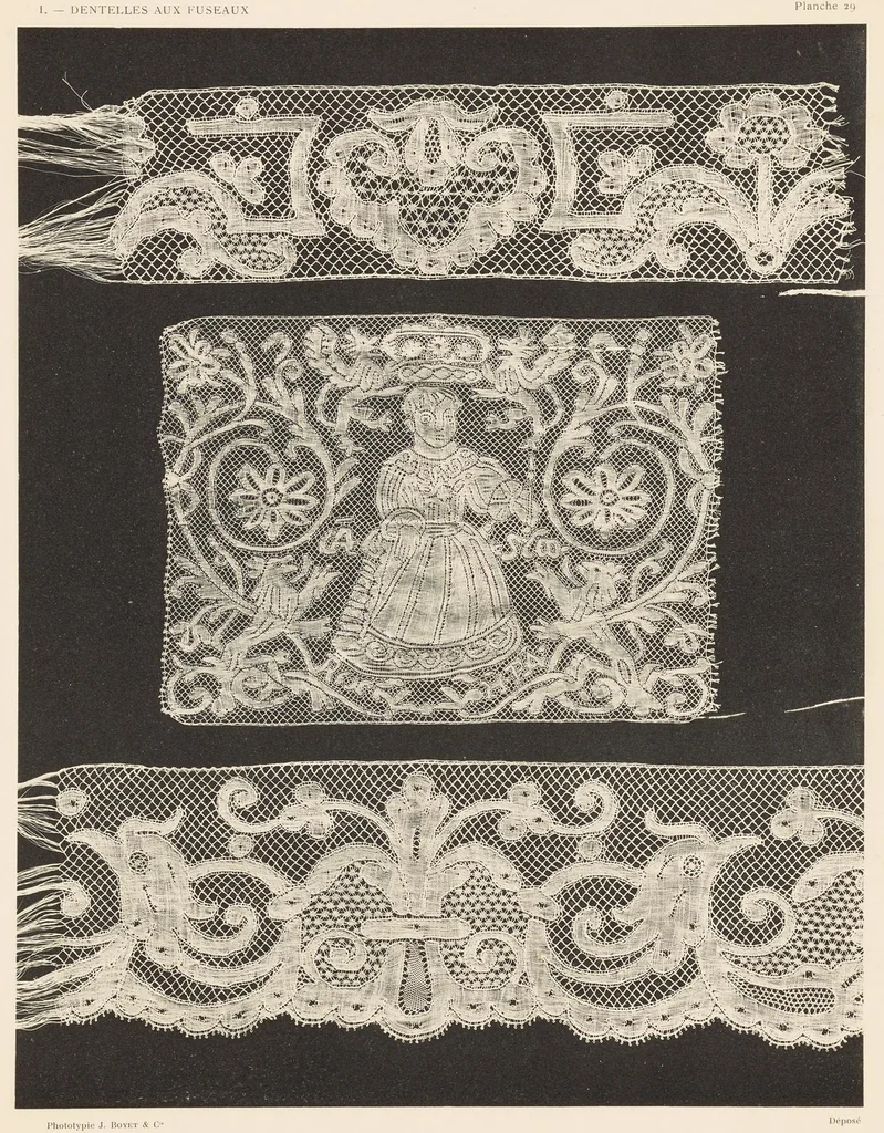 An illustration from Les dentelles à la main: dentelles aux fuseaux--dentelles à l'aiguille--dentelles à points mélangés; 135 planches, accompagnées de légendes et précédées de descriptions détaillées des différents points, 1906, leaf 94
