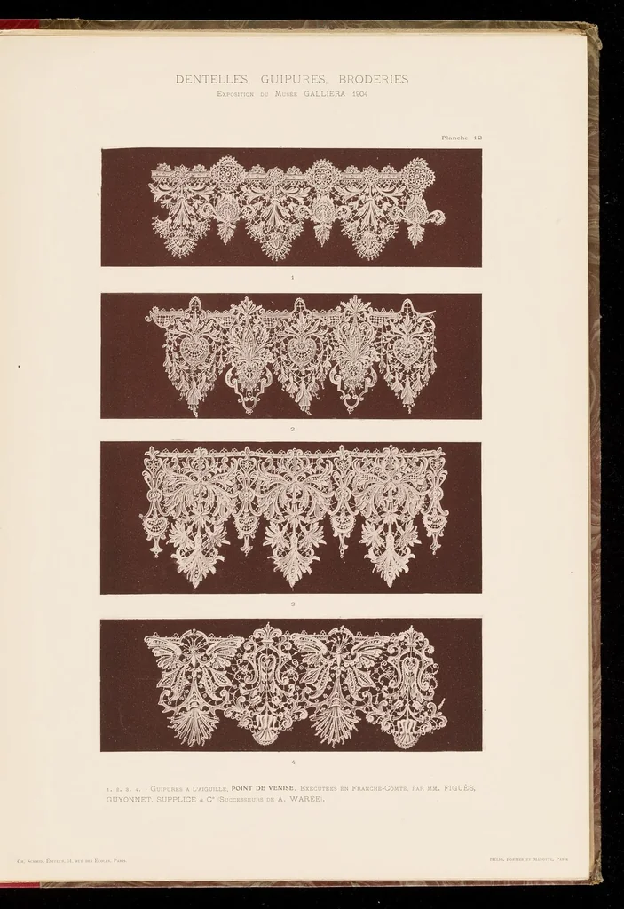An illustration from Dentelles, guipures, broderies ajourées, 1904, leaf 28
