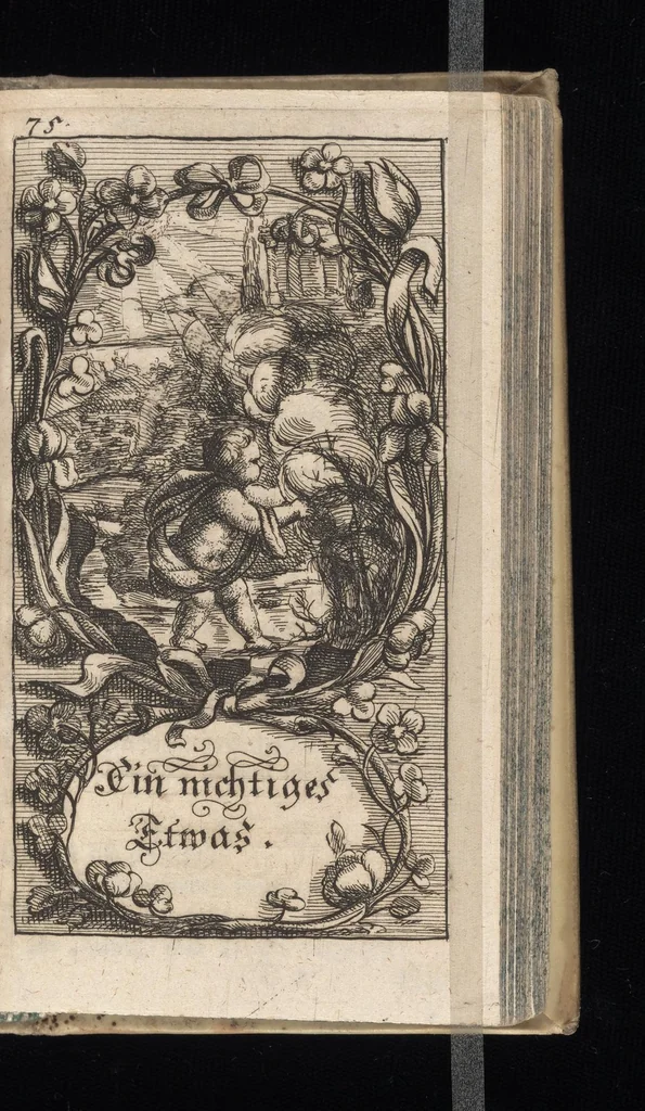 An illustration from Vernünfftige Gemühts-Beruhigung, oder, Kurze Lehr-Sätze wie die Begierden bey allen Begebenheiten vernünfftig und wol zu regieren, und die wahre Zufriedenheit zu befördern, 1684, leaf 110