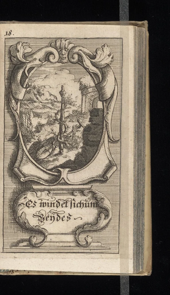 An illustration from Vernünfftige Gemühts-Beruhigung, oder, Kurze Lehr-Sätze wie die Begierden bey allen Begebenheiten vernünfftig und wol zu regieren, und die wahre Zufriedenheit zu befördern, 1684, leaf 40
