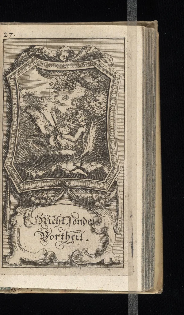 An illustration from Vernünfftige Gemühts-Beruhigung, oder, Kurze Lehr-Sätze wie die Begierden bey allen Begebenheiten vernünfftig und wol zu regieren, und die wahre Zufriedenheit zu befördern, 1684, leaf 50