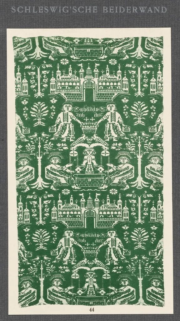An illustration from Schleswig'ache Beiderwand : eine Sammlung von Geweben zeitloser und zeitgeietiger Art des XVIII. Jahrhunderts aus dem Bestande des Flensburger Kunstgewerbe-Museums und aus dem Besitze des Herrns E. Kallsen in Flensburg, 1909, leaf 104