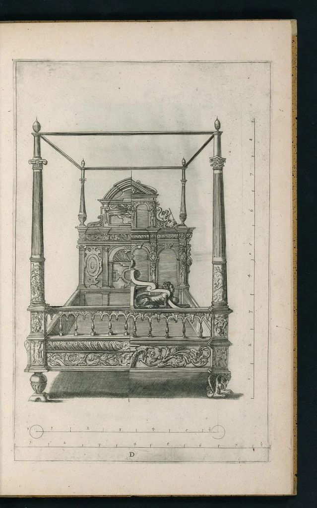 An illustration from Oficina arcvlaria : in qva svnt ad spectantia diuersa eximia exempla ex varijs autoribus collecta = Bovticqve menvserie : d'dens laquelle sont comprins les plus notable fondaments, non moins arichesse auecq des nouuelles inuentons = Schriner Laden : in wischem begriffen seyn vnderschadtliche schoene Fondamenten zu Nutz deren Const Liebhaberen = Schrinwerckers Winckel : waer in begrepen syn de principaelste stucken der schrenwerckers const, 1642, leaf 12