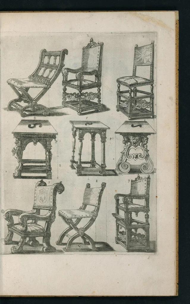 An illustration from Oficina arcvlaria : in qva svnt ad spectantia diuersa eximia exempla ex varijs autoribus collecta = Bovticqve menvserie : d'dens laquelle sont comprins les plus notable fondaments, non moins arichesse auecq des nouuelles inuentons = Schriner Laden : in wischem begriffen seyn vnderschadtliche schoene Fondamenten zu Nutz deren Const Liebhaberen = Schrinwerckers Winckel : waer in begrepen syn de principaelste stucken der schrenwerckers const, 1642, leaf 30