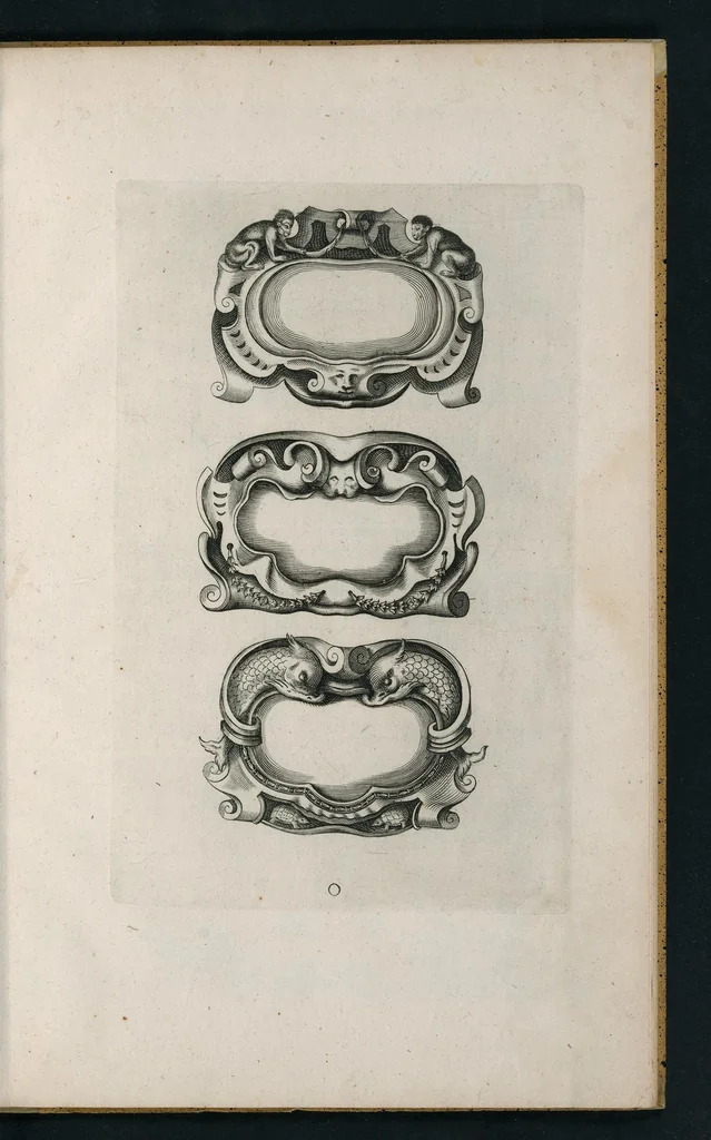 An illustration from Oficina arcvlaria : in qva svnt ad spectantia diuersa eximia exempla ex varijs autoribus collecta = Bovticqve menvserie : d'dens laquelle sont comprins les plus notable fondaments, non moins arichesse auecq des nouuelles inuentons = Schriner Laden : in wischem begriffen seyn vnderschadtliche schoene Fondamenten zu Nutz deren Const Liebhaberen = Schrinwerckers Winckel : waer in begrepen syn de principaelste stucken der schrenwerckers const, 1642, leaf 32