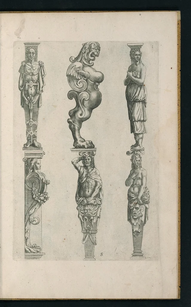 An illustration from Oficina arcvlaria : in qva svnt ad spectantia diuersa eximia exempla ex varijs autoribus collecta = Bovticqve menvserie : d'dens laquelle sont comprins les plus notable fondaments, non moins arichesse auecq des nouuelles inuentons = Schriner Laden : in wischem begriffen seyn vnderschadtliche schoene Fondamenten zu Nutz deren Const Liebhaberen = Schrinwerckers Winckel : waer in begrepen syn de principaelste stucken der schrenwerckers const, 1642, leaf 40