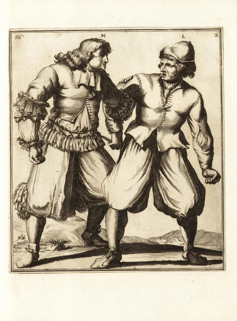 An illustration from L'academie de l'admirable art de la lutte : montrant d'une maniere très exacte non seulement la force extraordinaire de l'homme, mais aussi les mouvemens merveilleux, l'usage singulier, & les souplesses des principales parties ou membres du corps humain : avec une instruction claire & familiaire, comment on peut en toutes les occasions repousser sûrement & adroitement toutes sortes d'insultes & d'attaques, leaf 138