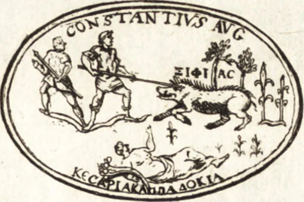 An illustration from Ammiani Marcellini Rerum gestarum qui de XXXI supersunt, libri XVIII, 1693, leaf 46