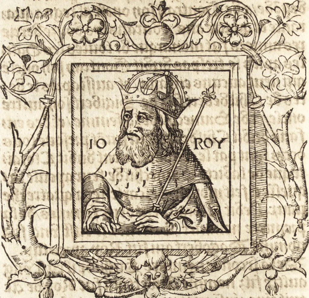 An illustration from Les anciennes et modernes genealogies des roys de France et mesment du roy Pharamond : auec leurs epitaphes et effigies .., 1527, leaf 159