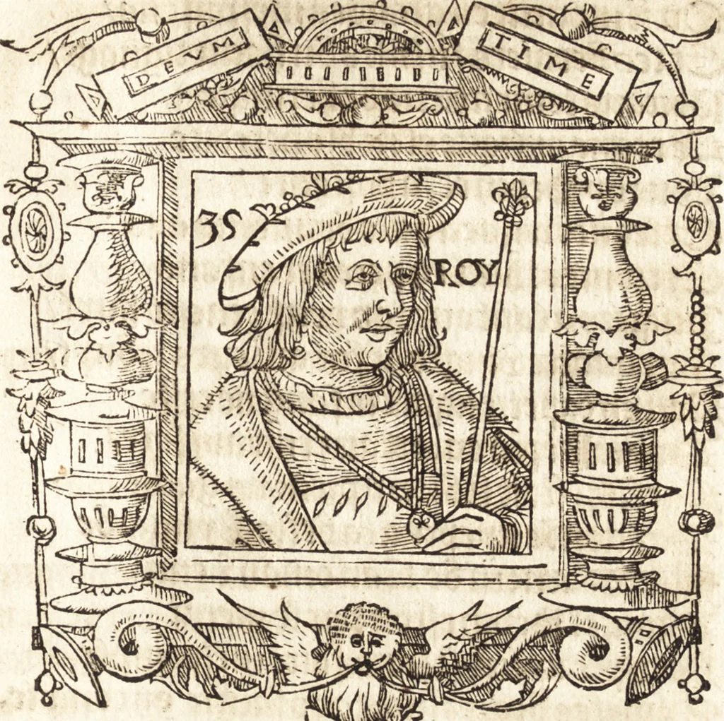 An illustration from Les anciennes et modernes genealogies des roys de France et mesment du roy Pharamond : auec leurs epitaphes et effigies .., 1527, leaf 236
