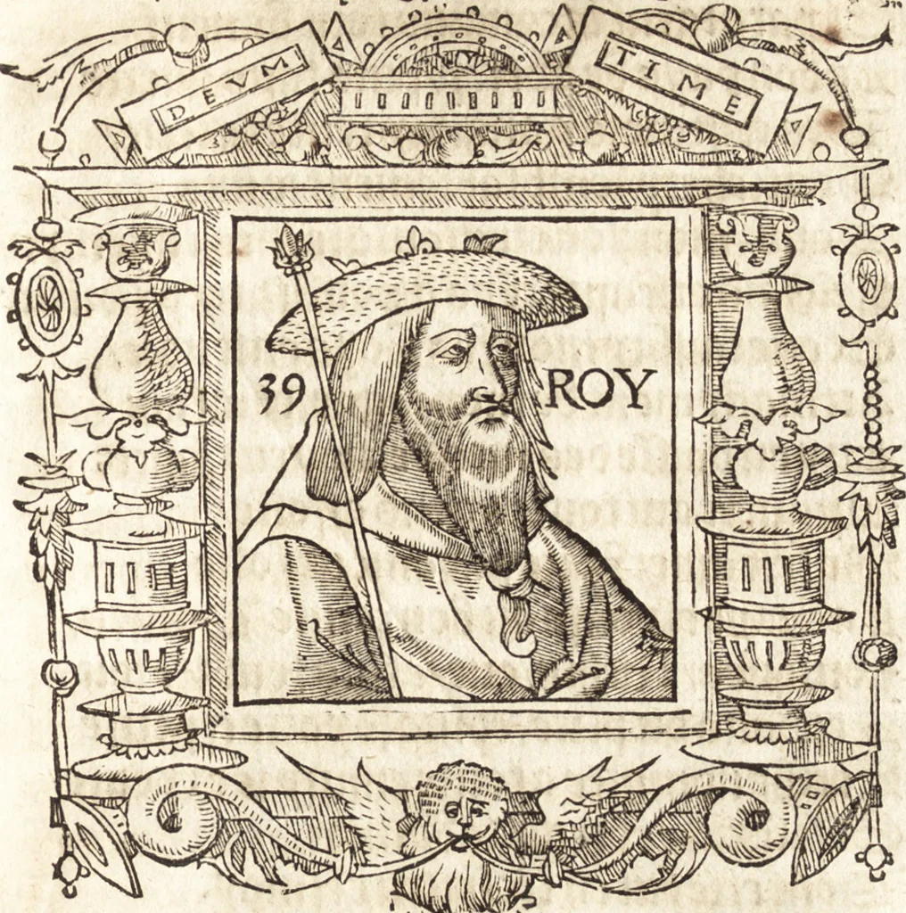 An illustration from Les anciennes et modernes genealogies des roys de France et mesment du roy Pharamond : auec leurs epitaphes et effigies .., 1527, leaf 252