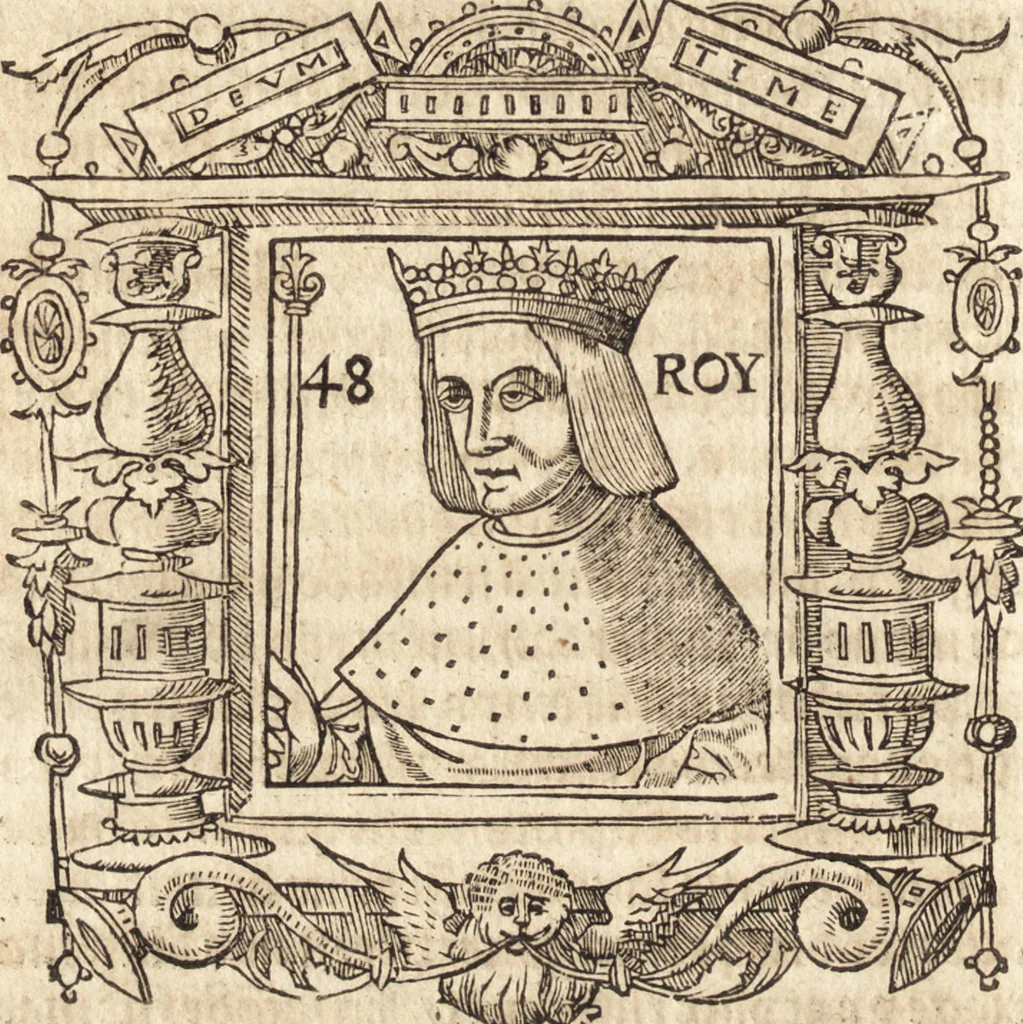 An illustration from Les anciennes et modernes genealogies des roys de France et mesment du roy Pharamond : auec leurs epitaphes et effigies .., 1527, leaf 291