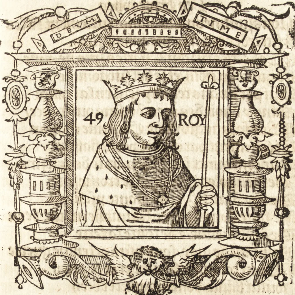 An illustration from Les anciennes et modernes genealogies des roys de France et mesment du roy Pharamond : auec leurs epitaphes et effigies .., 1527, leaf 294