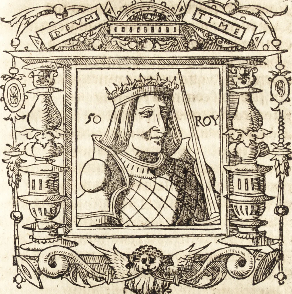 An illustration from Les anciennes et modernes genealogies des roys de France et mesment du roy Pharamond : auec leurs epitaphes et effigies .., 1527, leaf 298