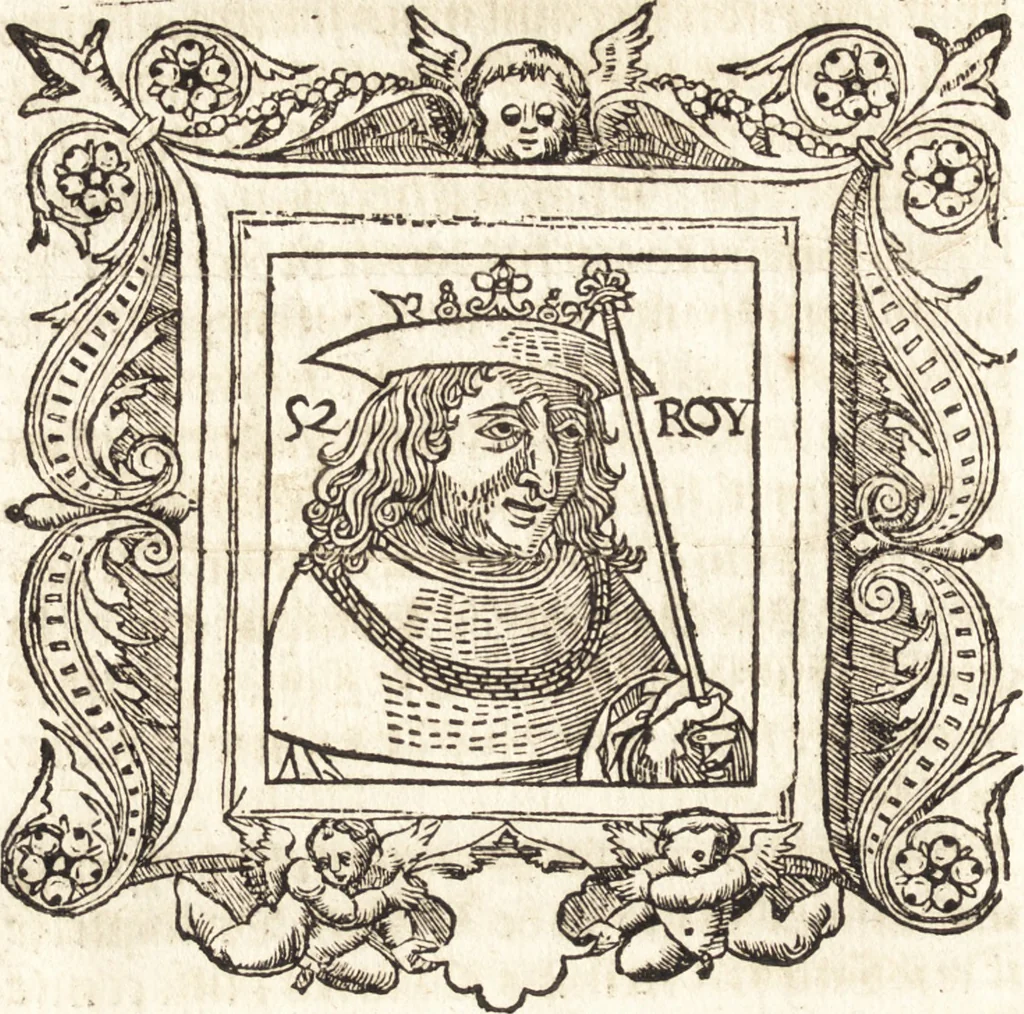 An illustration from Les anciennes et modernes genealogies des roys de France et mesment du roy Pharamond : auec leurs epitaphes et effigies .., 1527, leaf 309