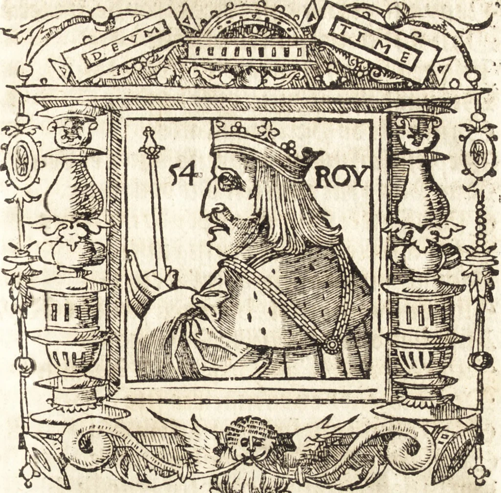 An illustration from Les anciennes et modernes genealogies des roys de France et mesment du roy Pharamond : auec leurs epitaphes et effigies .., 1527, leaf 326