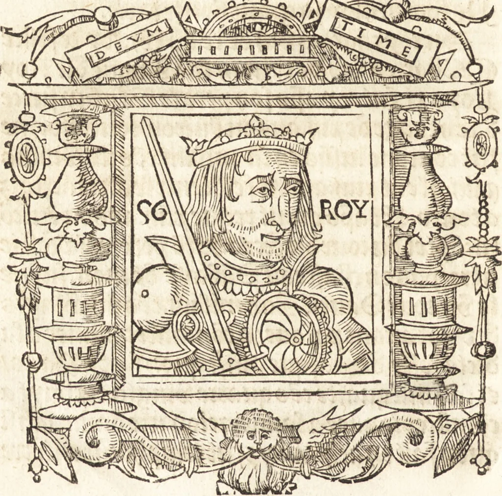 An illustration from Les anciennes et modernes genealogies des roys de France et mesment du roy Pharamond : auec leurs epitaphes et effigies .., 1527, leaf 339