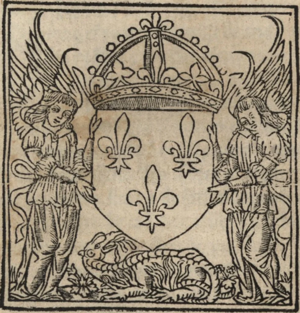 An illustration from Les anciennes et modernes genealogies des roys de France et mesment du roy Pharamond : auec leurs epitaphes et effigies .., 1527, leaf 8