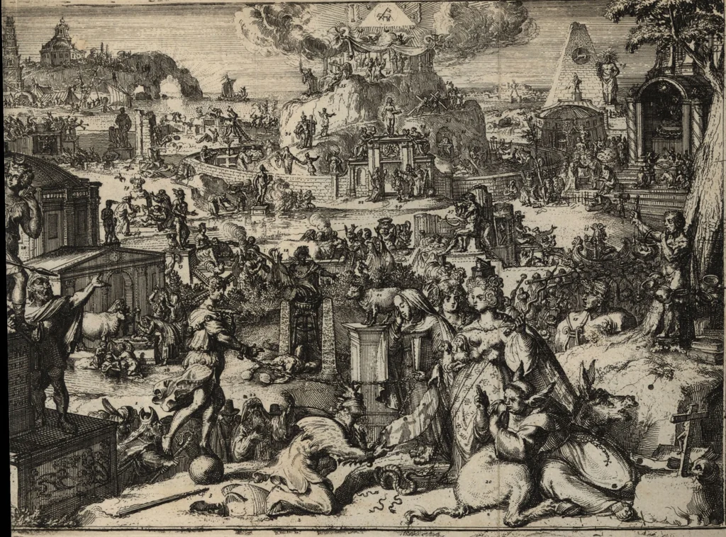 An illustration from Antonii van Dale M.D. De oraculis ethnicorum dissertationes duae : quarum prior de ipsorum duratione ac defectu, posterior de eorundem auctoribus : accedit et schediasma de consecrationibus ethnicis, 1683, leaf 36