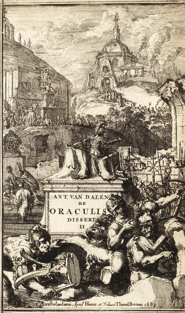 An illustration from Antonii van Dale M.D. De oraculis ethnicorum dissertationes duae : quarum prior de ipsorum duratione ac defectu, posterior de eorundem auctoribus : accedit et schediasma de consecrationibus ethnicis, 1683, leaf 4