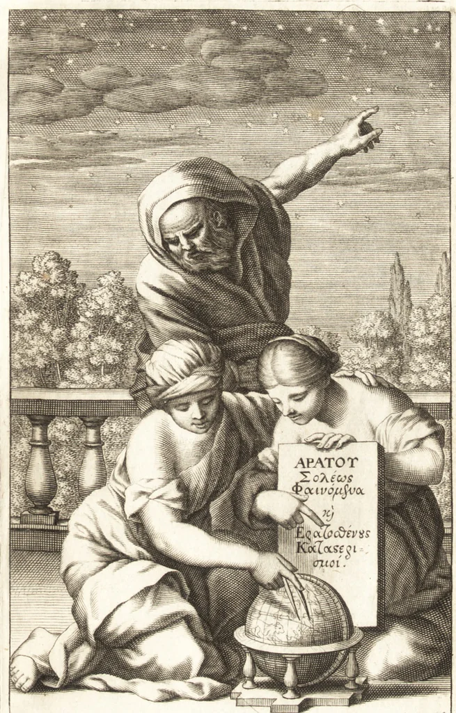 An illustration from Aratou Soleōs Phainomena kai Diosēmeia. Theōnos scholia. Eratosthenous katasterismoi. Metron tēs gēs Peripherias. Tou kyvou diplasiasmos. Koskinon. Tou Neilou pēgai. Tou kanonos tomē Dionysiou hymnoi, 1672, leaf 6