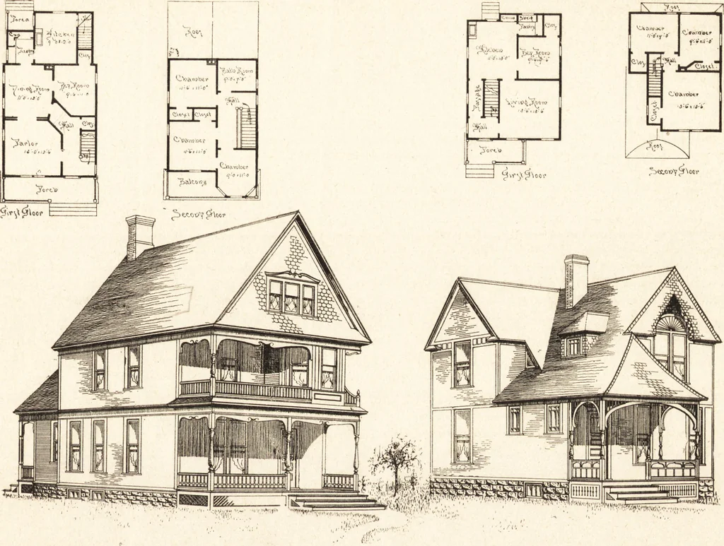 An illustration from Artistic dwellings : giving views, floor plans and estimates of cost of many house and cottage designs, costing from $600 up, designed and selected with especial reference to economy in building and convenience of arrangement, 1893, leaf 112