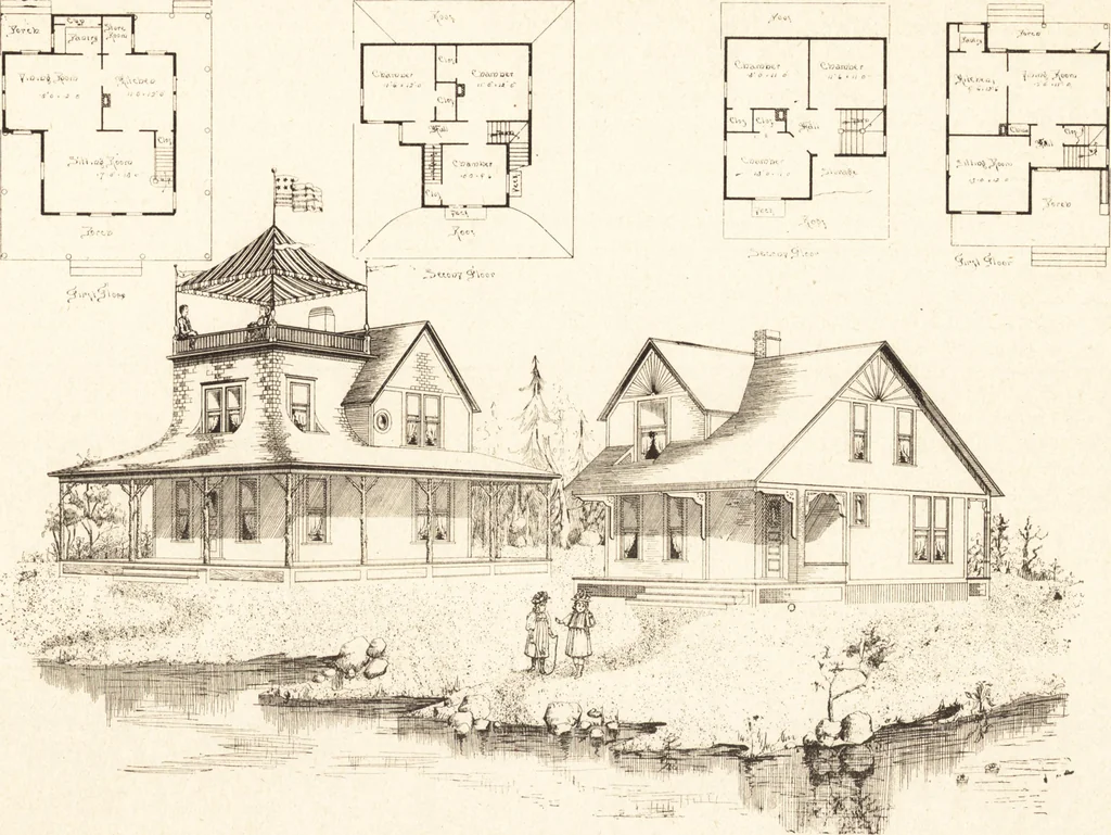 An illustration from Artistic dwellings : giving views, floor plans and estimates of cost of many house and cottage designs, costing from $600 up, designed and selected with especial reference to economy in building and convenience of arrangement, 1893, leaf 114