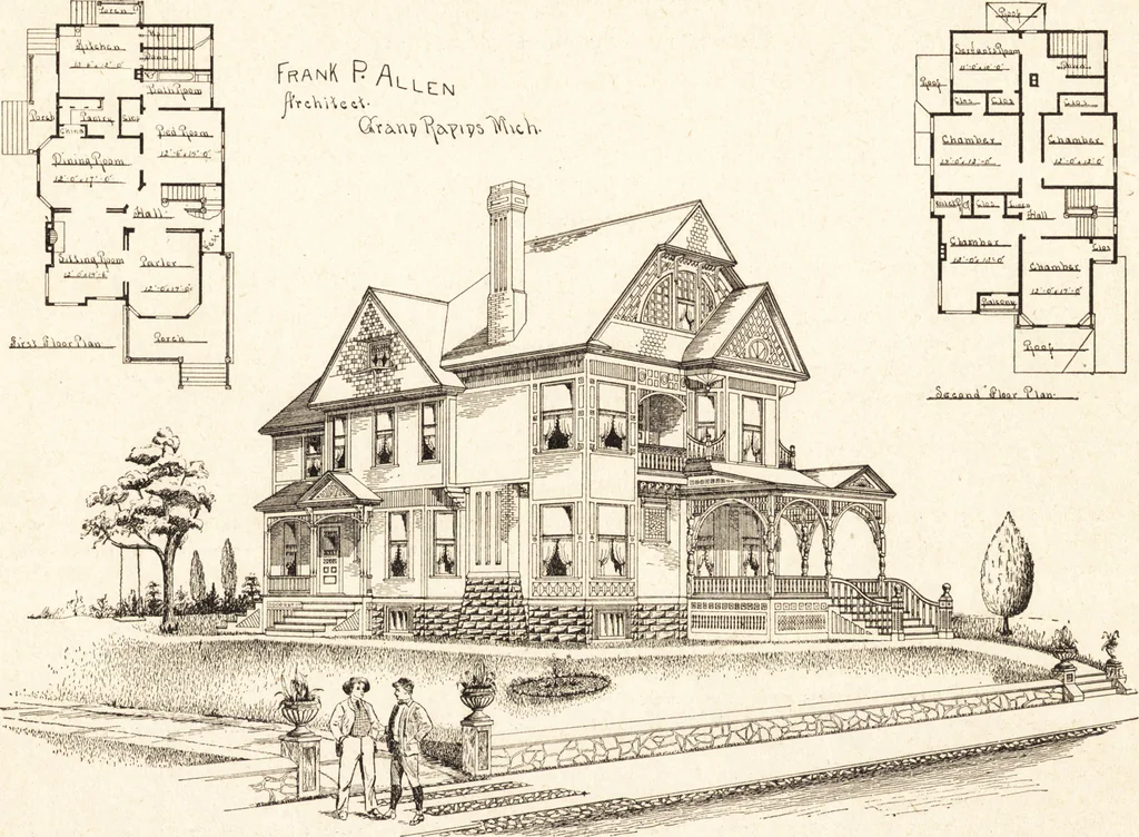 An illustration from Artistic dwellings : giving views, floor plans and estimates of cost of many house and cottage designs, costing from $600 up, designed and selected with especial reference to economy in building and convenience of arrangement, 1893, leaf 24