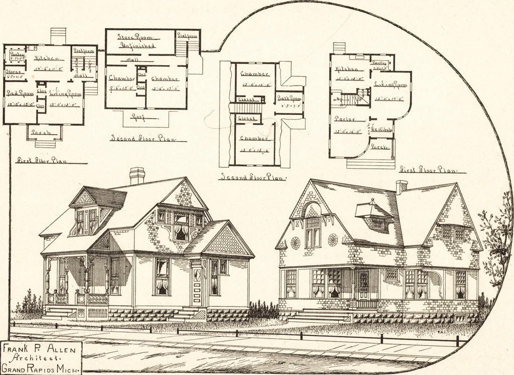 An illustration from Artistic dwellings : giving views, floor plans and estimates of cost of many house and cottage designs, costing from $600 up, designed and selected with especial reference to economy in building and convenience of arrangement, 1893, leaf 38