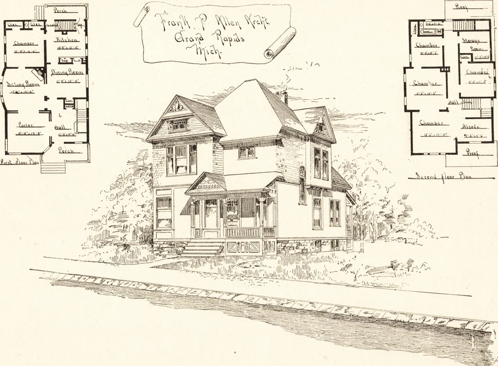 An illustration from Artistic dwellings : giving views, floor plans and estimates of cost of many house and cottage designs, costing from $600 up, designed and selected with especial reference to economy in building and convenience of arrangement, 1893, leaf 40