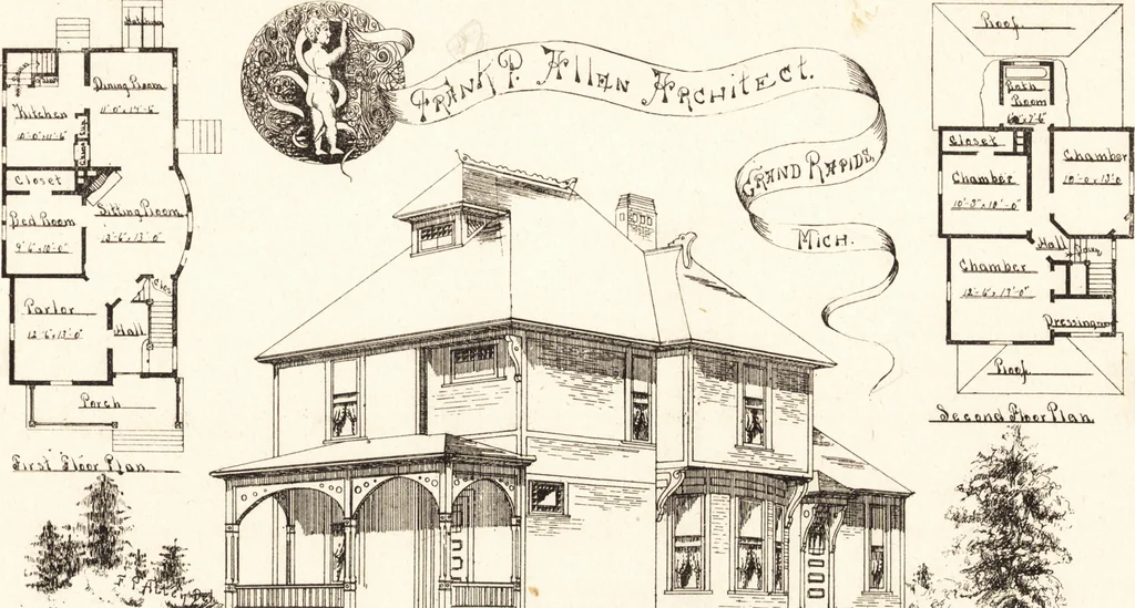 An illustration from Artistic dwellings : giving views, floor plans and estimates of cost of many house and cottage designs, costing from $600 up, designed and selected with especial reference to economy in building and convenience of arrangement, 1893, leaf 54