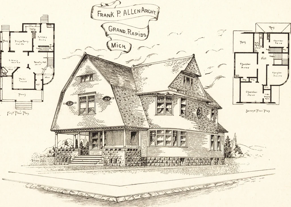 An illustration from Artistic dwellings : giving views, floor plans and estimates of cost of many house and cottage designs, costing from $600 up, designed and selected with especial reference to economy in building and convenience of arrangement, 1893, leaf 56