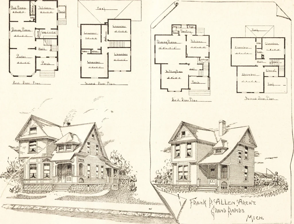 An illustration from Artistic dwellings : giving views, floor plans and estimates of cost of many house and cottage designs, costing from $600 up, designed and selected with especial reference to economy in building and convenience of arrangement, 1893, leaf 58