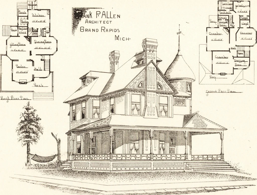 An illustration from Artistic dwellings : giving views, floor plans and estimates of cost of many house and cottage designs, costing from $600 up, designed and selected with especial reference to economy in building and convenience of arrangement, 1893, leaf 66