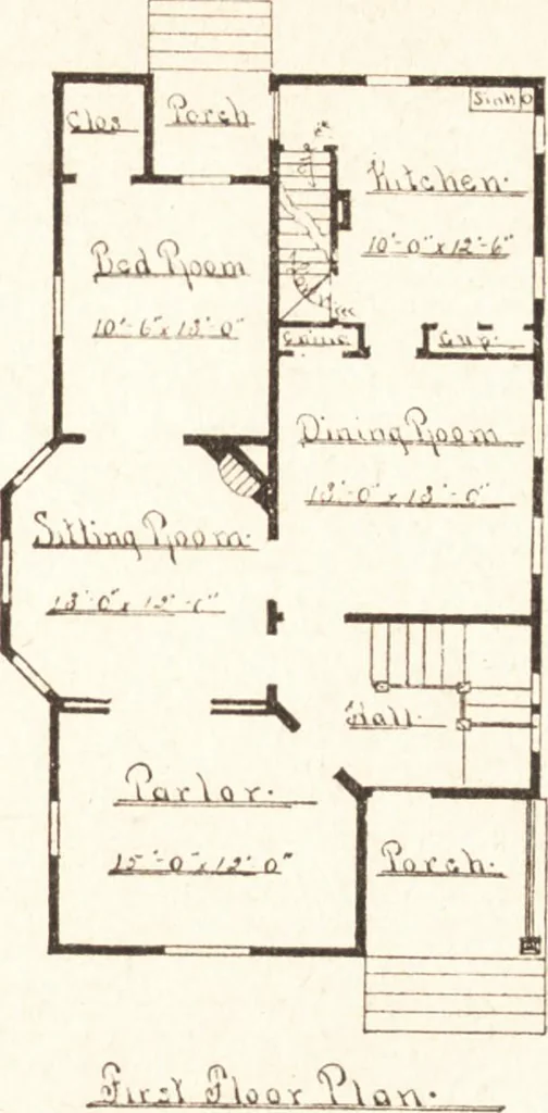 An illustration from Artistic dwellings : giving views, floor plans and estimates of cost of many house and cottage designs, costing from $600 up, designed and selected with especial reference to economy in building and convenience of arrangement, 1893, leaf 70