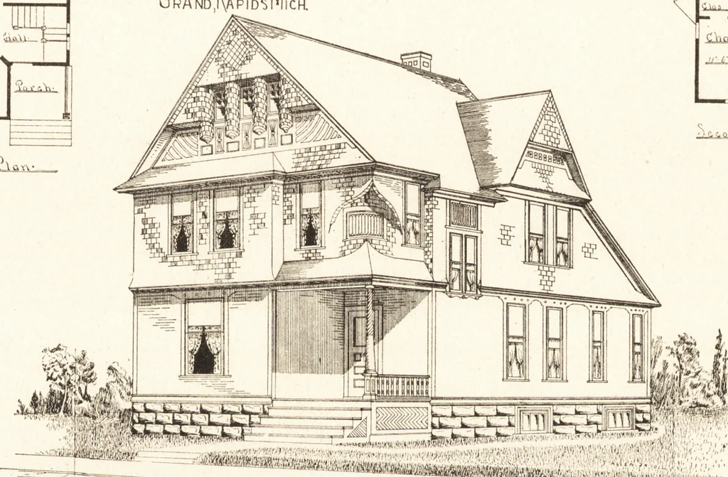 An illustration from Artistic dwellings : giving views, floor plans and estimates of cost of many house and cottage designs, costing from $600 up, designed and selected with especial reference to economy in building and convenience of arrangement, 1893, leaf 70