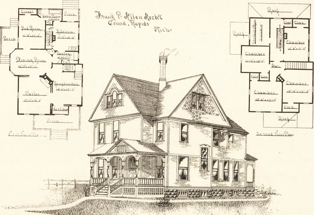 An illustration from Artistic dwellings : giving views, floor plans and estimates of cost of many house and cottage designs, costing from $600 up, designed and selected with especial reference to economy in building and convenience of arrangement, 1893, leaf 76