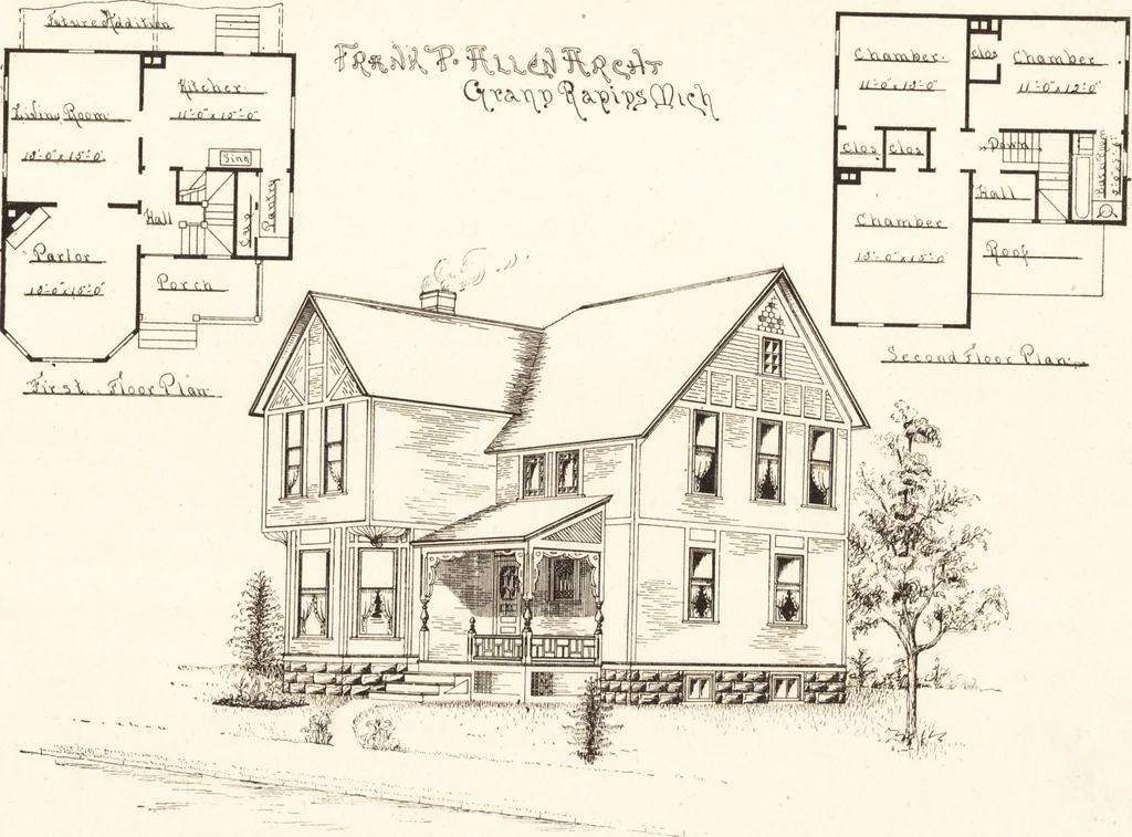 An illustration from Artistic dwellings : giving views, floor plans and estimates of cost of many house and cottage designs, costing from $600 up, designed and selected with especial reference to economy in building and convenience of arrangement, 1893, leaf 78
