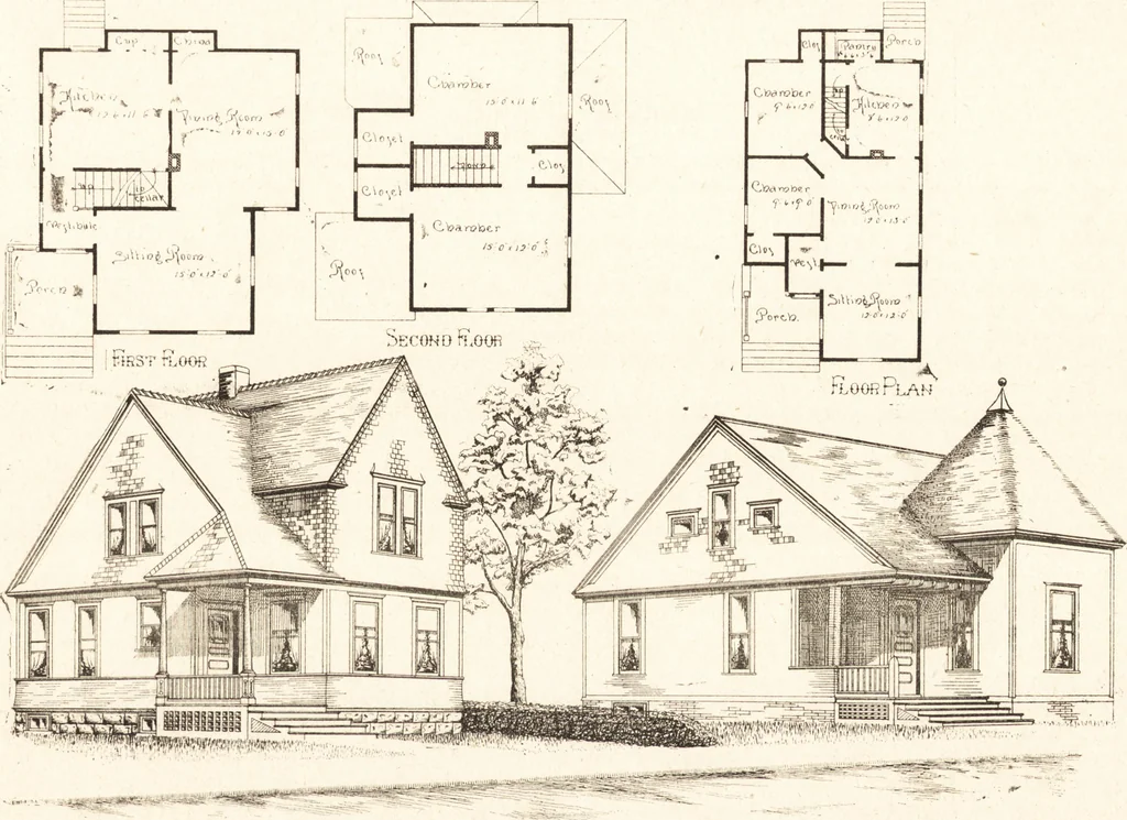 An illustration from Artistic dwellings : giving views, floor plans and estimates of cost of many house and cottage designs, costing from $600 up, designed and selected with especial reference to economy in building and convenience of arrangement, 1893, leaf 86
