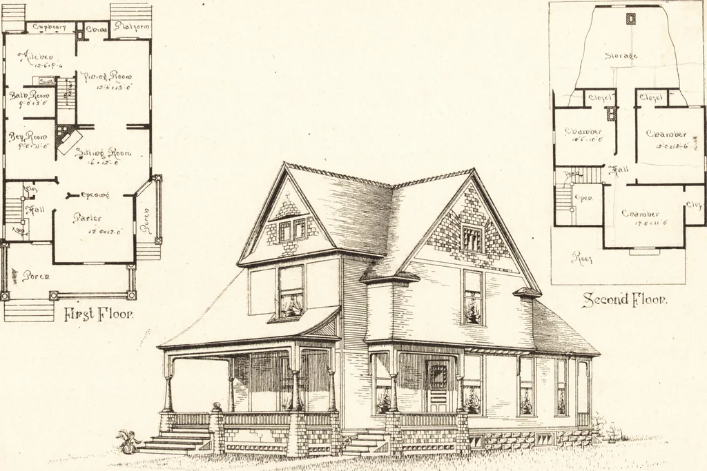 An illustration from Artistic dwellings : giving views, floor plans and estimates of cost of many house and cottage designs, costing from $600 up, designed and selected with especial reference to economy in building and convenience of arrangement, 1893, leaf 94