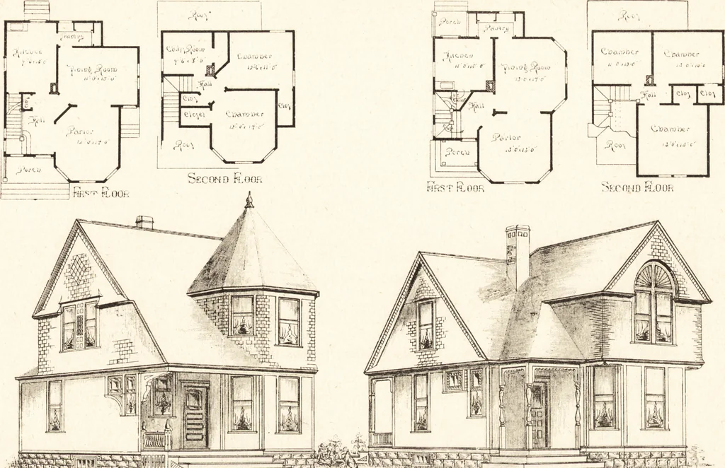 An illustration from Artistic dwellings : giving views, floor plans and estimates of cost of many house and cottage designs, costing from $600 up, designed and selected with especial reference to economy in building and convenience of arrangement, 1893, leaf 98
