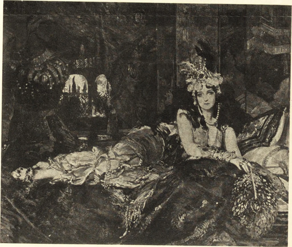 An illustration from Catalogue of an exhibition of paintings and sculpture from the Luxembourg Museum, Paris, of objects of decorative art from Mobilier National, the Gobelins and the Sèvres manufactories, of paintings, sculpture, and prints by contributing French and Belgian artists : forming the art collection exhibited by the French government at the Panama-Pacific Exposition, 1915, 1918, leaf 93