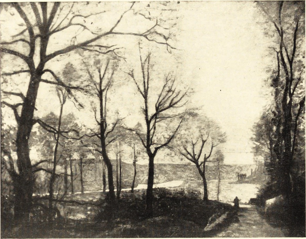 An illustration from Catalogue of an exhibition of paintings and sculpture from the Luxembourg Museum, Paris, of objects of decorative art from Mobilier National, the Gobelins and the Sèvres manufactories, of paintings, sculpture, and prints by contributing French and Belgian artists : forming the art collection exhibited by the French government at the Panama-Pacific Exposition, 1915, 1918, leaf 98