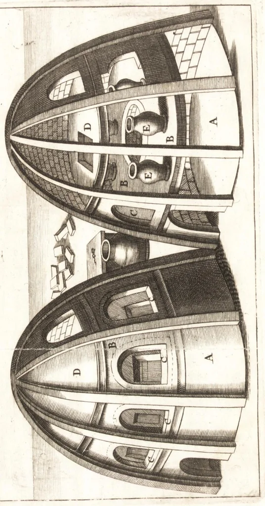 An illustration from The art of glass : shewing how to make all sorts of glass, crystal and enamel, likewise the making of pearls, precious stones, china and looking-glasses : to which is added, the method of painting on glass and enameling : also how to extract the colours from minerals, metals, herbs and flowers : a work containing many secrets and curiosities never before discovered : with an appendix, containing exact instructions for making glass-eyes of all colours, 1699, leaf 43