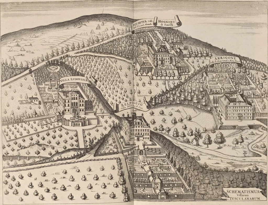 An illustration from Athanasii Kircheri è Soc. Jesu Latium, id est, Nova & parallela Latii tum veteris tum novi descriptio : qua quaecunque vel natura, vel veterum Romanorum ingenium admiranda effecit, geographico-historico-physico ratiocinio, juxta rerum gestarum, temporumque seriem exponitur & enucleatur, 1671, leaf 103