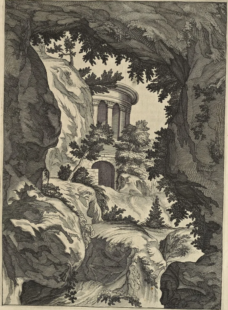An illustration from Athanasii Kircheri è Soc. Jesu Latium, id est, Nova & parallela Latii tum veteris tum novi descriptio : qua quaecunque vel natura, vel veterum Romanorum ingenium admiranda effecit, geographico-historico-physico ratiocinio, juxta rerum gestarum, temporumque seriem exponitur & enucleatur, 1671, leaf 106
