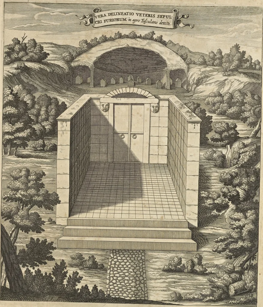 An illustration from Athanasii Kircheri è Soc. Jesu Latium, id est, Nova & parallela Latii tum veteris tum novi descriptio : qua quaecunque vel natura, vel veterum Romanorum ingenium admiranda effecit, geographico-historico-physico ratiocinio, juxta rerum gestarum, temporumque seriem exponitur & enucleatur, 1671, leaf 118