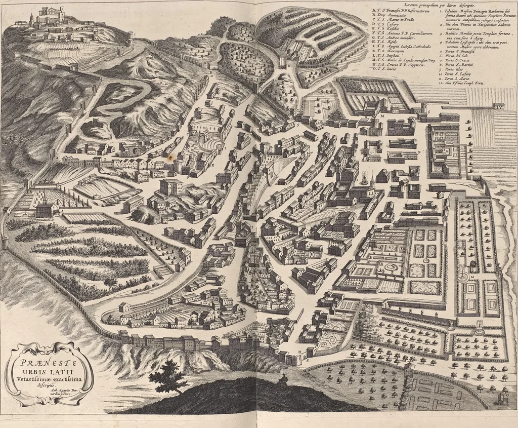An illustration from Athanasii Kircheri è Soc. Jesu Latium, id est, Nova & parallela Latii tum veteris tum novi descriptio : qua quaecunque vel natura, vel veterum Romanorum ingenium admiranda effecit, geographico-historico-physico ratiocinio, juxta rerum gestarum, temporumque seriem exponitur & enucleatur, 1671, leaf 153