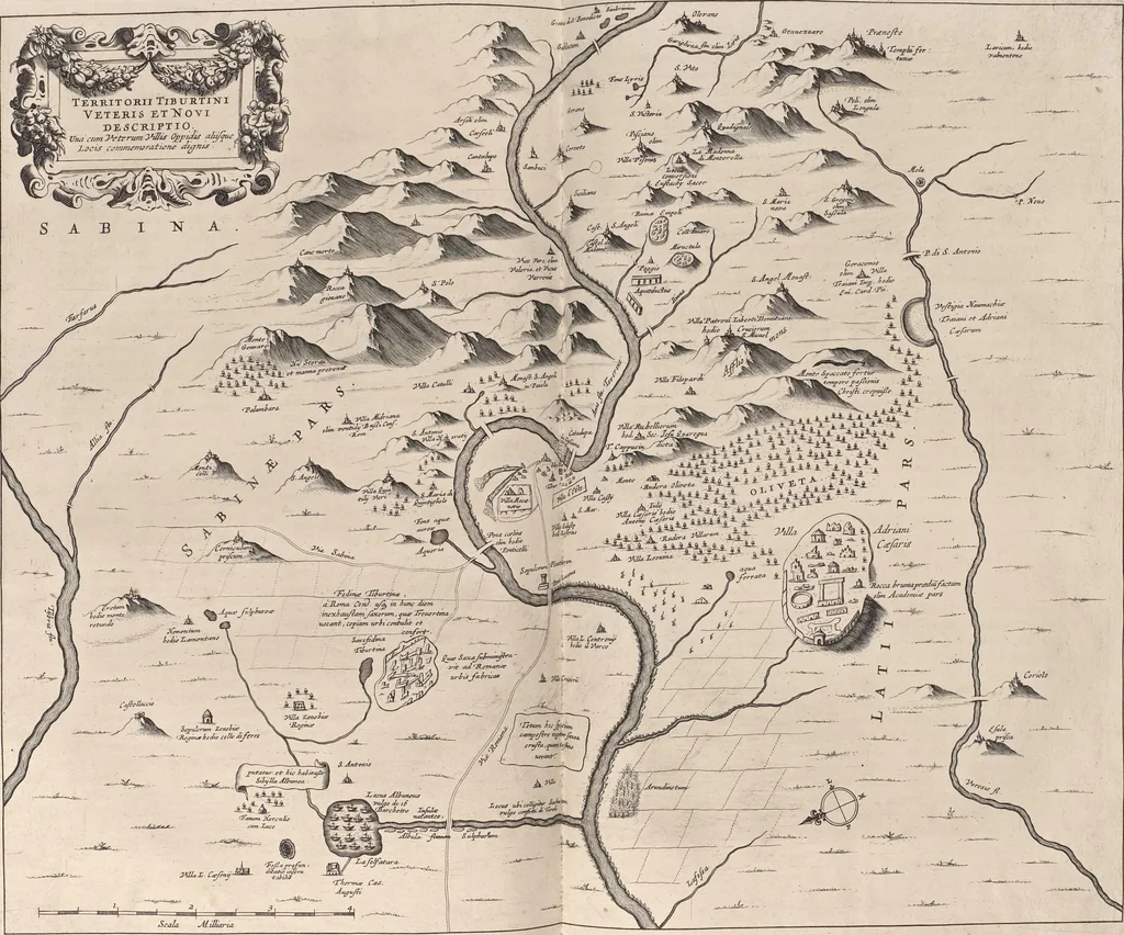 An illustration from Athanasii Kircheri è Soc. Jesu Latium, id est, Nova & parallela Latii tum veteris tum novi descriptio : qua quaecunque vel natura, vel veterum Romanorum ingenium admiranda effecit, geographico-historico-physico ratiocinio, juxta rerum gestarum, temporumque seriem exponitur & enucleatur, 1671, leaf 203