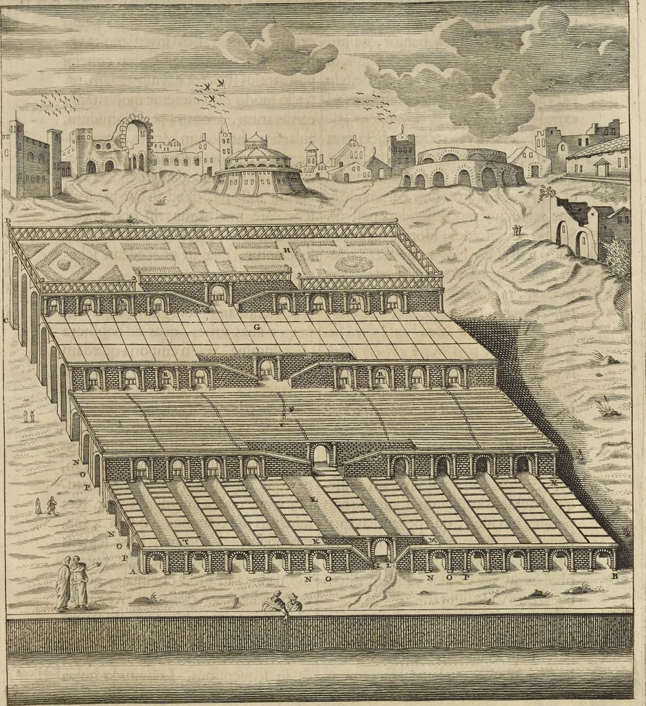 An illustration from Athanasii Kircheri e Soc. Jesu Turris Babel, sive, Archontologia qua primo priscorum post diluvium hominum vita, mores rerumque gestarum magnitudo, secundo Turris fabrica civitatumque extructio, confusio linguarum, & inde gentium transmigrationis, cum principalium inde enatorum idiomatum historiia, multiplici eruditione describunter & explicantur, 1679, leaf 102